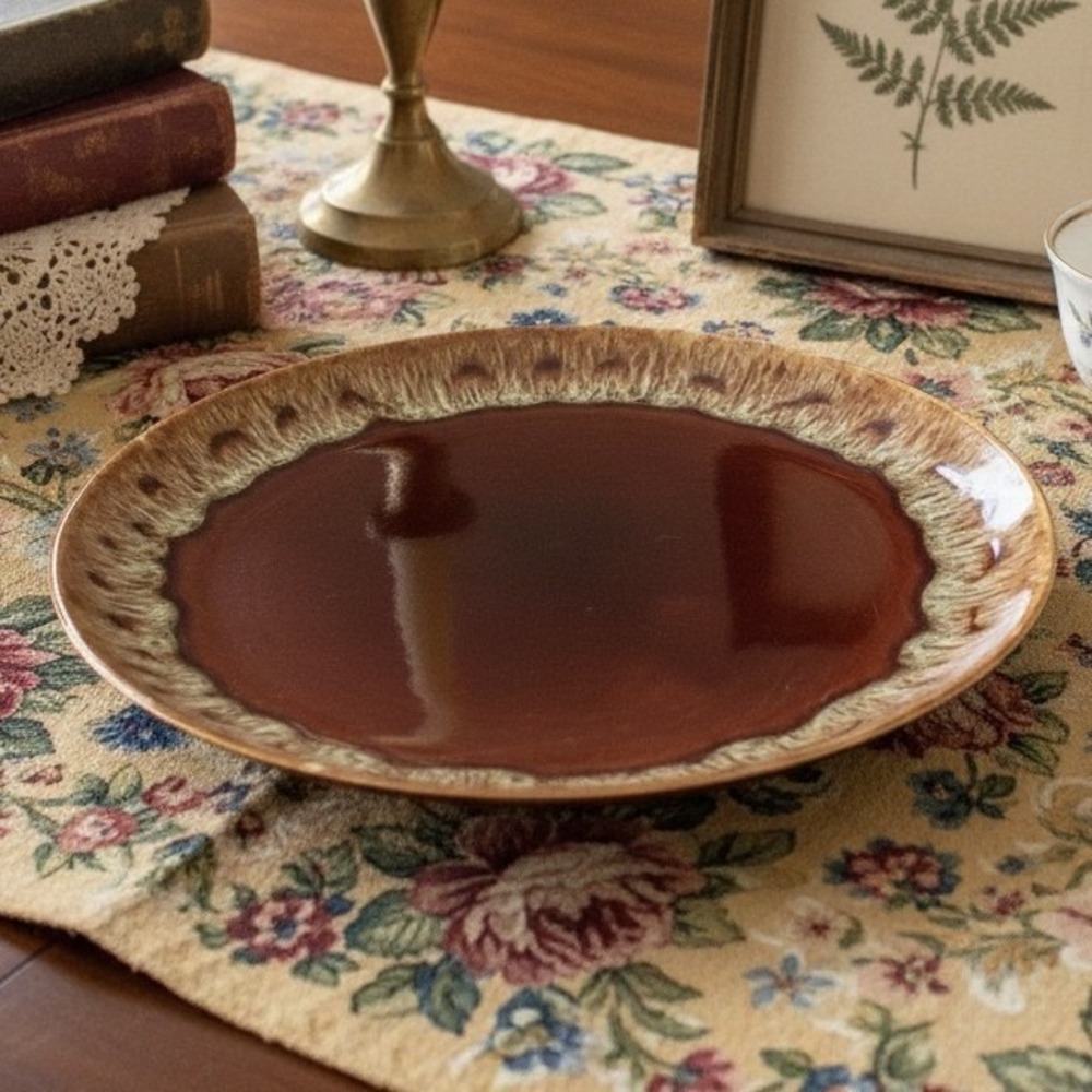 Canonsburg Brown Drip Dinner Plate, Vintage Stoneware, Mid-Century Dinnerware